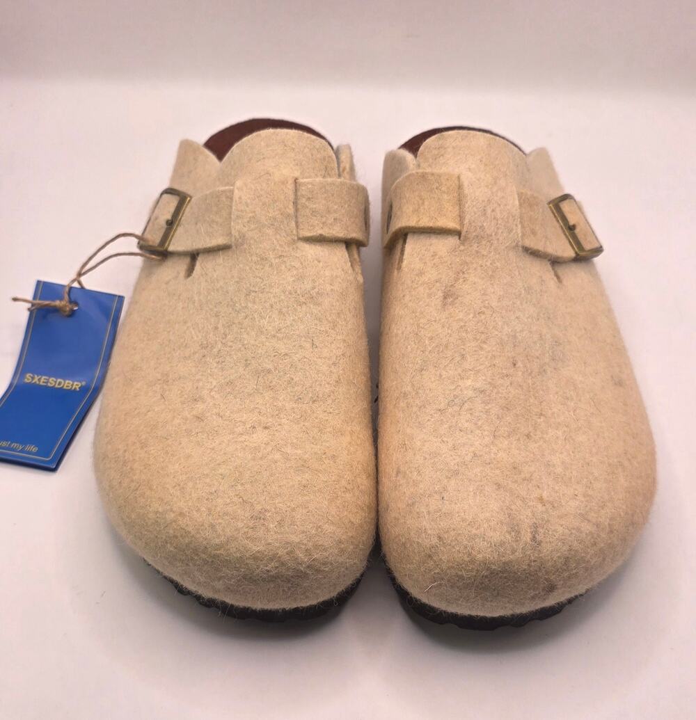 Unisex Wool Clogs Cream EU 43 US 10 t Buckle Cork Footbed NEW